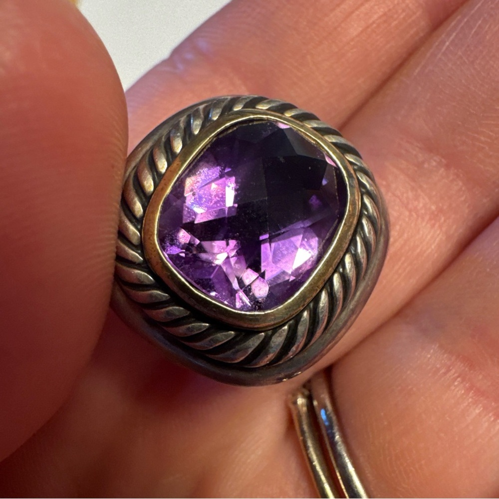 David Yurman Albion Earrings w/ Amethyst & Gold EUC - Picture 3 of 7